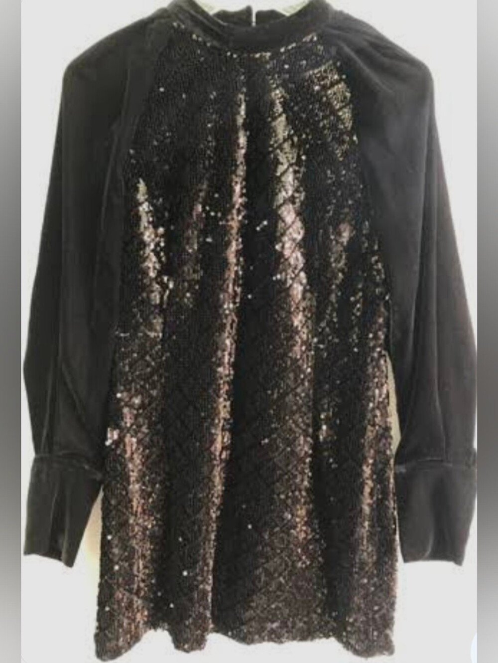 Zara Sequin Velvet Mini Long sleeve Dress XL NWT
